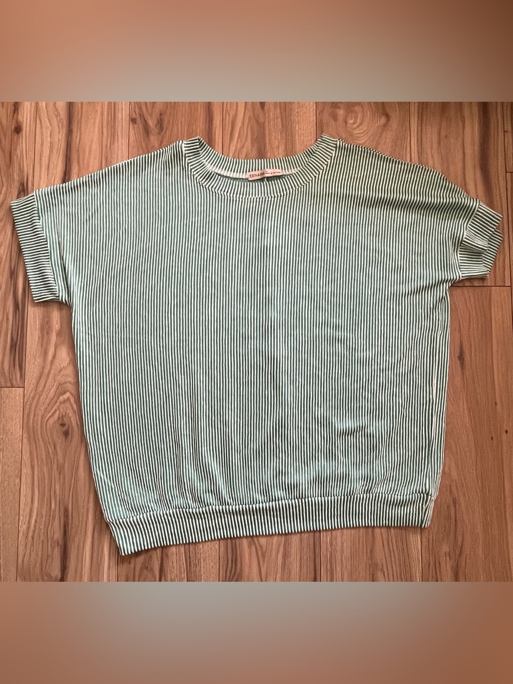 Zenana Green and White Striped top